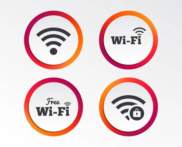 Icone Wifi Wireless Network Gratuite Simboli Bloccati Zona Segnale Protetto — Vettoriale Stock