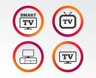 Akıllı Tv modu simgesi. Geniş ekran simgesi. Retro televizyon ve Tv tablo işaretler. Infographic tasarım düğmeleri. Daire şablonları. Vektör