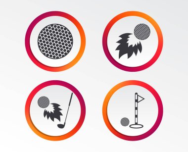 Golf topu simgeler. Ateş topu kulüp işareti ile. Lüks spor sembolü. Infographic tasarım düğmeleri. Daire şablonları. Vektör