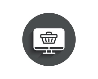 Online alışveriş sepeti basit simgesi. Monitör işareti. Süpermarket sepet simgesi. Circle gölge ile düz düğme. Vektör
