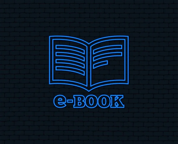 Neonové Světlo Ikona Book Podepsat Symbol Elektronické Knihy Ebook Reader — Stockový vektor