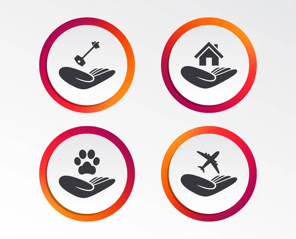 Aider Les Mains Icônes Abri Pour Chien Symbole Maison Immobilier — Image vectorielle