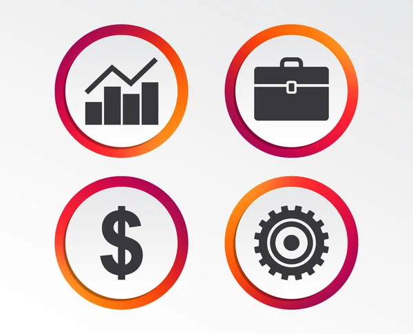 Business Ikonen Diagramm Und Fallschilder Dollar Währung Und Zahnradsymbole Infografische — Stockvektor