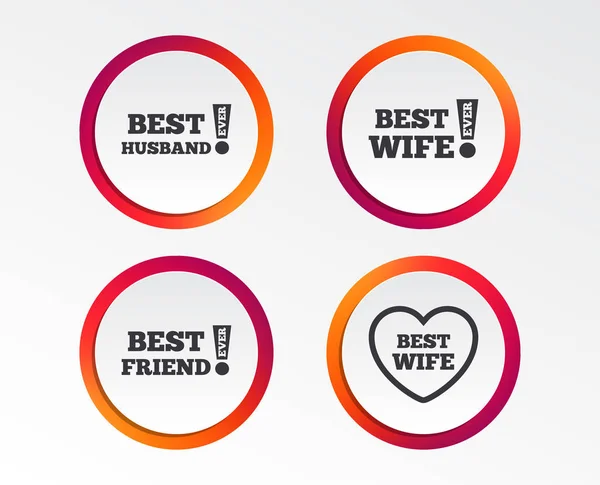 最好的妻子 丈夫和朋友的图标 心爱的征兆 奖励与感叹号符号 图表设计按钮 圆形模板 — 图库矢量图片