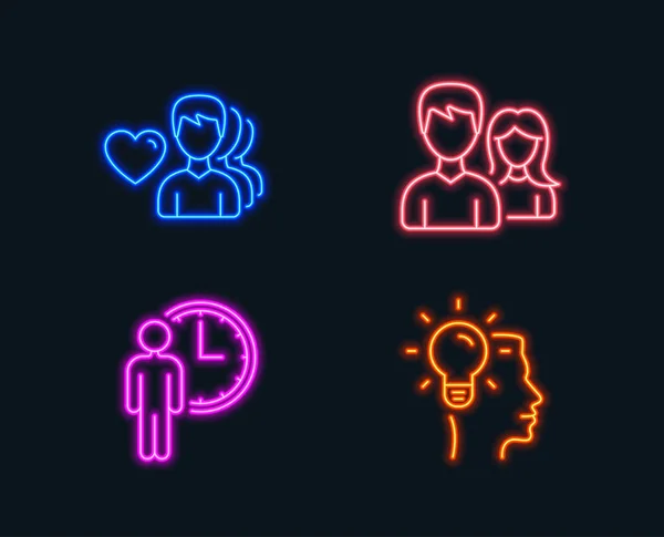 Neon Fények Várakozás Ember Szeretet Pár Ikonok Beállítása Gondolat Jel — Stock Vector