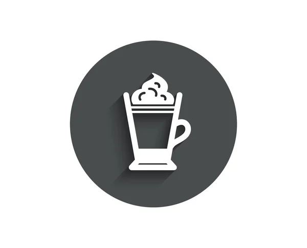 拿铁咖啡和奶油的图标 热饮料标志 饮料符号 圆圈平面按钮与阴影 — 图库矢量图片
