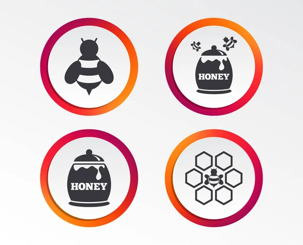 Honey Icon Honeycomb Cells Bees Symbol Sweet Natural Food Signs — Stock Vector