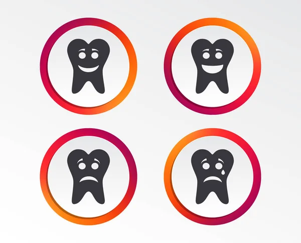 Zahn Lächeln Gesicht Symbole Glückliche Traurige Weinende Zeichen Fröhliche Smiley — Stockvektor