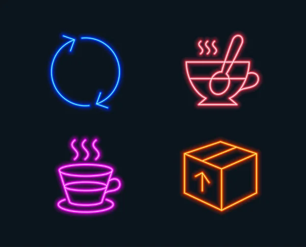 Conjunto Refrescantes Iconos Tazas Café Sobre Fondo Negro — Vector de stock