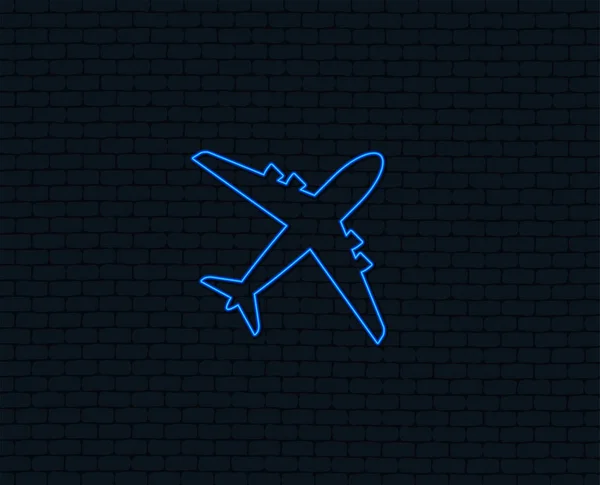 Neon Light Airplane Sign Plane Symbol Travel Icon Flight Flat — Stock Vector