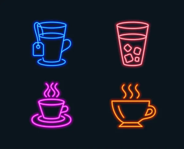 Neonröhren Set Von Eistee Teetasse Und Kaffee Ikonen Limonade Kaffeebecher — Stockvektor