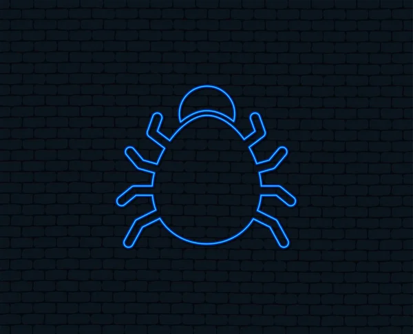 Neon Light Bug Sign Icon Virus Symbol Software Bug Error — Stock Vector