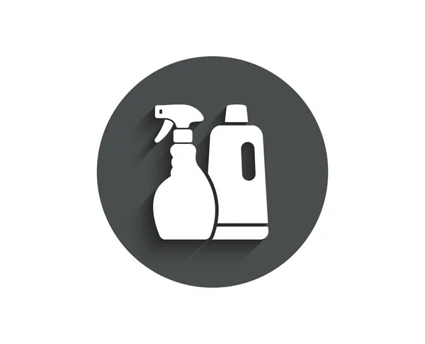 清洗喷雾和洗发水简单的图标 洗涤液或清洁剂符号 客房设备标志 圆圈平面按钮与阴影 — 图库矢量图片