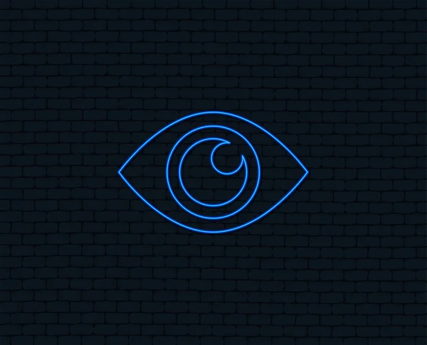 Neonlicht Augenzeichen Symbol Inhalte Veröffentlichen Sichtbarkeit Glühendes Grafikdesign Ziegelmauer Vektor — Stockvektor