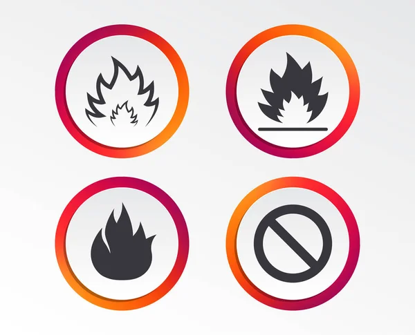 Icônes Flamme Feu Interdiction Stop Signe Symbole Boutons Conception Infographique — Image vectorielle
