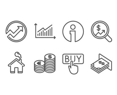 Para birimi denetim, denetim ve simgeler satın kümesi. Para birimi, grafik ve Atm para işaretler. Para grafik, ok grafik, E-ticaret alışveriş. Euro ve usd, sunu diyagramı. Vektör