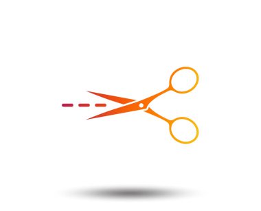 Makas ile kesme çizgi noktalı çizgi işareti simgesi. Terzi sembolü. Degrade tasarım öğesi bulanık. Canlı grafik düz simge. Vektör