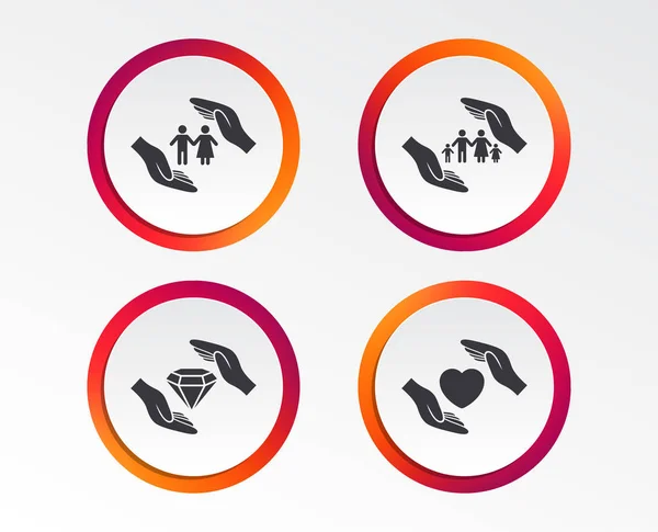 Hands Insurance Icons Couple Family Life Insurance Symbols Heart Health — Stock Vector