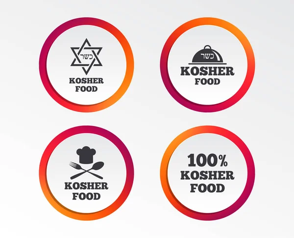 Kosher Mat Produkt Ikoner Kockmössa Med Gaffel Och Sked Tecken — Stock vektor