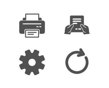 Dizi yazıcı, hizmet ve alma dosyası düz simgeler, vektör, illüstrasyon
