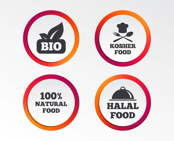 100 Natural Bio Alimentos Iconos Planos Vector Ilustración — Vector de stock