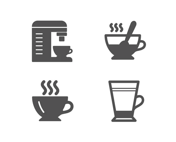 コーヒー コーヒー マシンとティー カップ フラット アイコン ベクトル図のセット — ストックベクタ