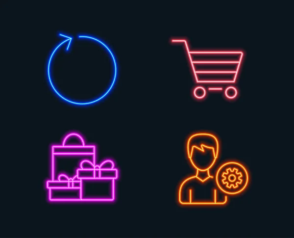 Luces Neón Conjunto Loop Compras Venta Mercado Iconos Planos Vector — Vector de stock