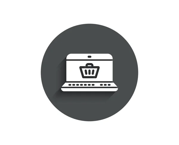 Ноутбук Символом Кошика Супермаркету Плоскій Кнопці Кола Тіні Вектор Ілюстрація — стоковий вектор