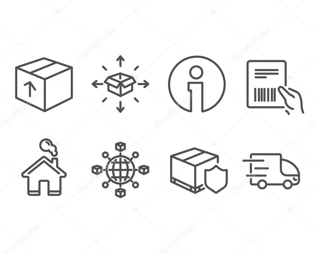 Set of Parcel delivery, Delivery insurance and Package flat icons, vector, illustration