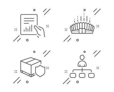 Delivery insurance, Arena stadium and Document icons set. Manage