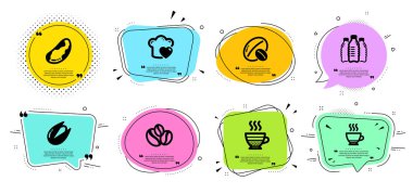 Cafe creme, Pistachio fındığı ve su şişesi ikonları. Kahve ister misin?