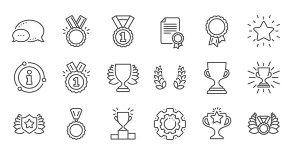 Award line icons. Winner medal, Victory cup and Trophy reward. L — ストックベクタ