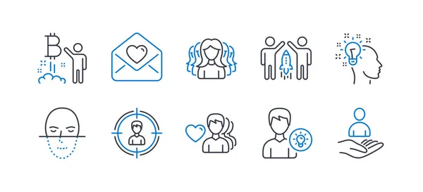 Conjunto de ícones de pessoas, tais como carta de amor, projeto Bitcoin, Partn —  Vetores de Stock