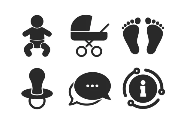 Bébé enfants icônes. Buggy et symboles factices. Vecteur — Image vectorielle