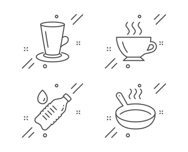 Teacup, Coffee and Water bottle icons set. Frying pan sign. Tea — Stock vektor