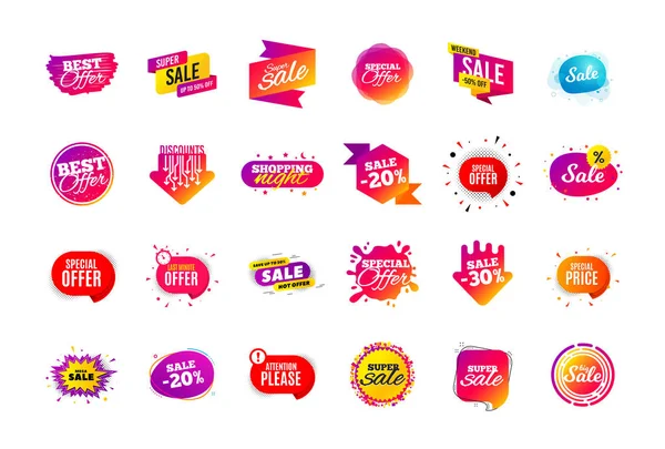 Insigne de bannière de vente. Offre spéciale tags de réduction. Forme de coupon tem — Image vectorielle