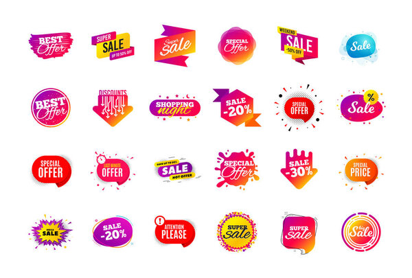 Sale banner badge. Special offer discount tags. Coupon shape tem