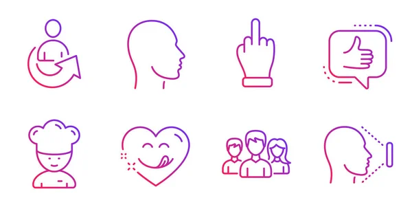 Like, Yummy smile and Middle finger icons set. Teamwork, Head an — 스톡 벡터