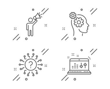 Marka elçisi, soru işareti ve düşünce simgeleri ayarlandı. Ses ver