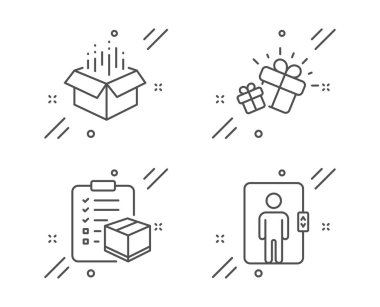 Hediye, Kutu Aç ve Paket Kontrol Listesi simgeleri ayarlandı. Asansör tabelası. Anne!