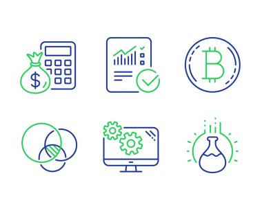 Finans hesap makinesi, Ayarlar ve Bitcoin simgeleri ayarlandı. Vektör