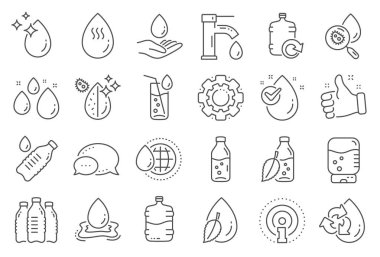 Su damlası çizgisi simgeleri. Şişe, Antibakteriyel filtre ve T