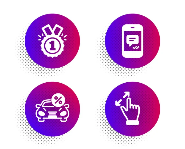 Car leasing, Message and Approved icons set. Touchscreen gesture — Stock Vector