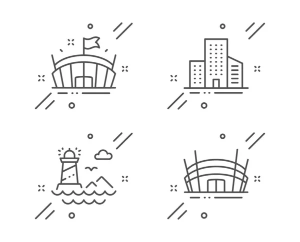 Set de iconos de Arena, Faro y Edificios. Firma del estadio Arena. V. — Vector de stock