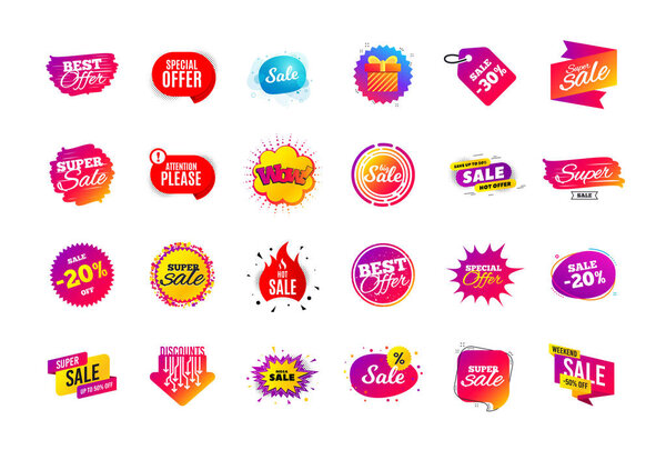 Sale banner badge. Special offer discount tags. Coupon shape tem
