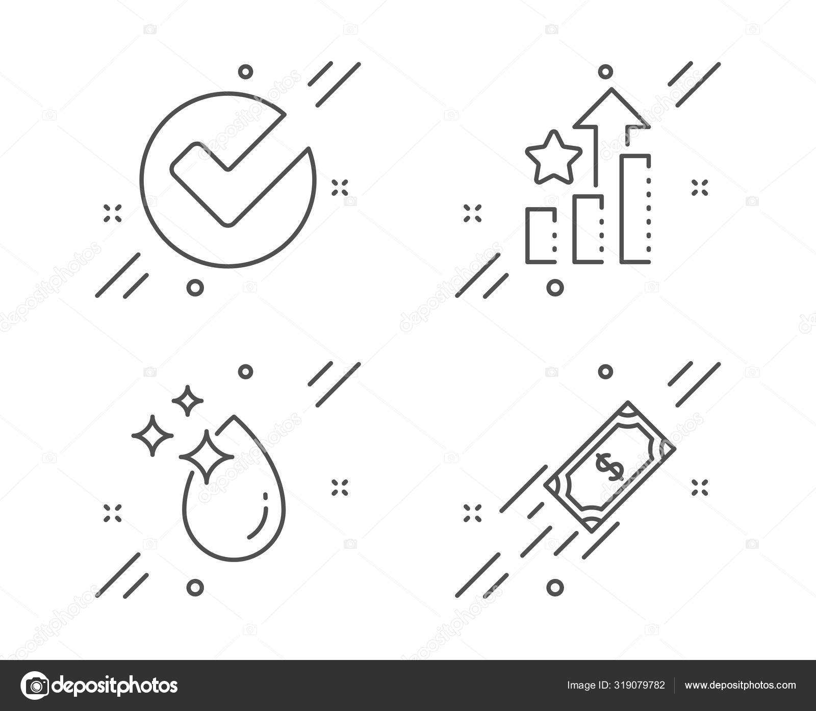 Ranking stars, Verify and Water drop icons set. Fast payment sign ...