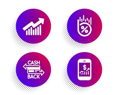 Nakit kart, kredi ve talep eğrisi simgeleri ayarlandı. Mobil finans tabelası. Vektör