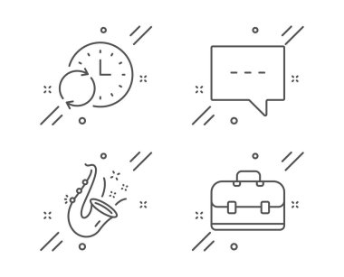 Jazz, Blog ve Güncelleme zaman simgeleri ayarlandı. Portföy işareti. Saksafon, Sohbet mesajı, Tazeleme saati. İş meselesi. Vektör