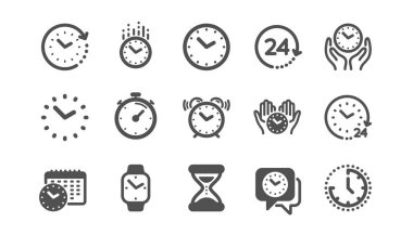 Saat ve saat simgeleri. Zamanlayıcı, Alarm ve Akıllı Saat. Klasik set. Vektör