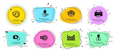 24 saat hizmet, Yazıcı ve Kurtarma veri simgeleri ayarlandı. Kurtarma fotoğrafı, organik test ve su bakımı tabelaları. Vektör